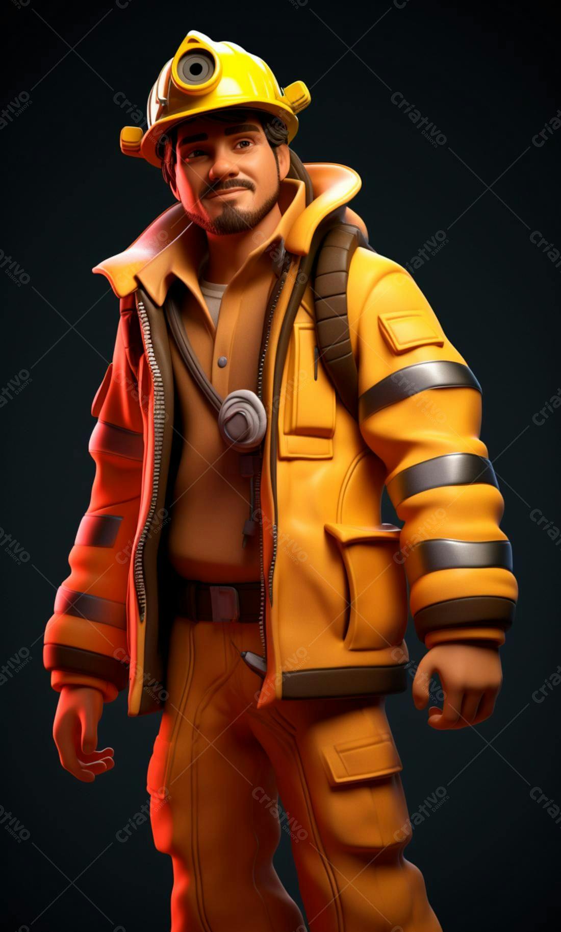 Mineiro com capacete amarelo e uniforme laranja