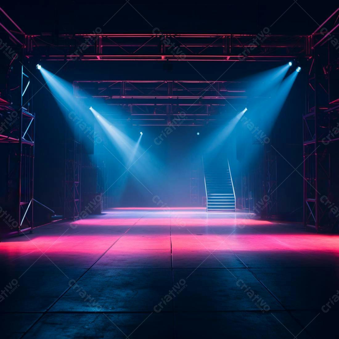 Palco iluminado rosa e azul para evento