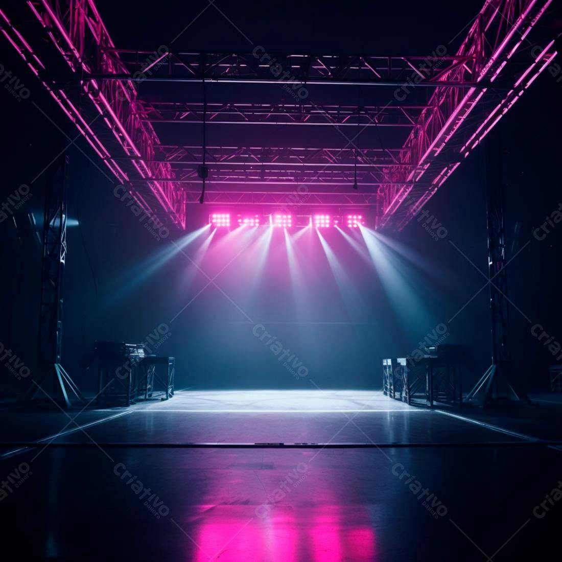 Palco iluminado com luzes rosa e roxas