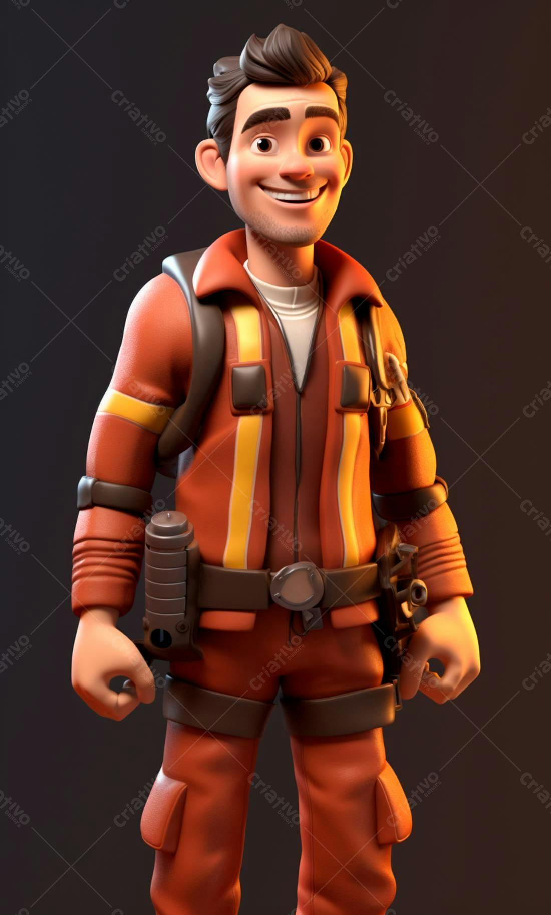 Homem Sorridente em Uniforme Laranja