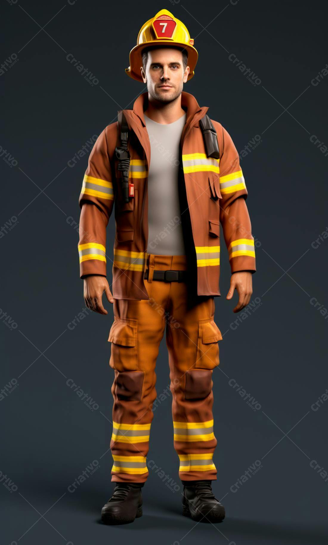 Bombeiro em uniforme laranja e amarelo