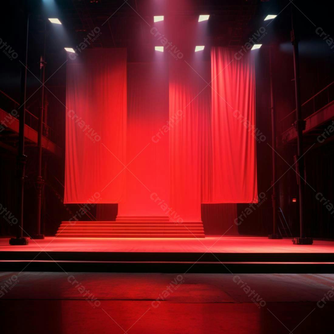 Palco vermelho iluminado para evento