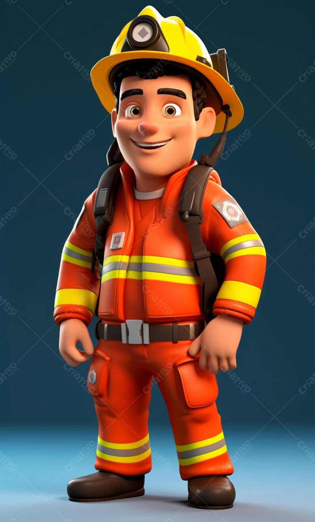 Bombeiro animado uniforme laranja