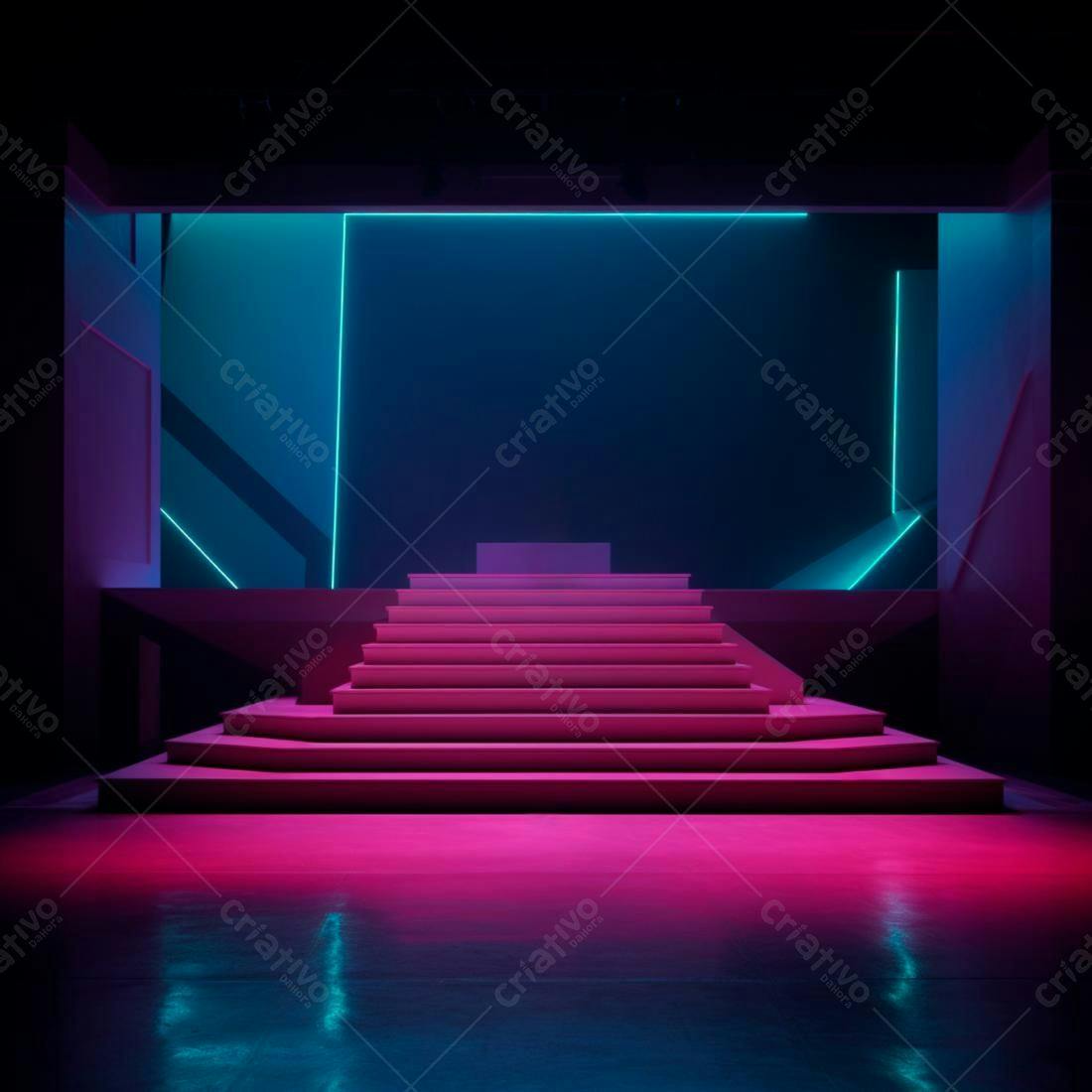 Escada rosa em palco neon
