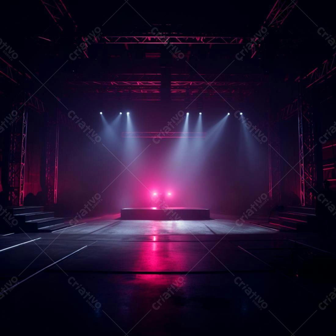 Palco iluminado em tons rosa e roxo
