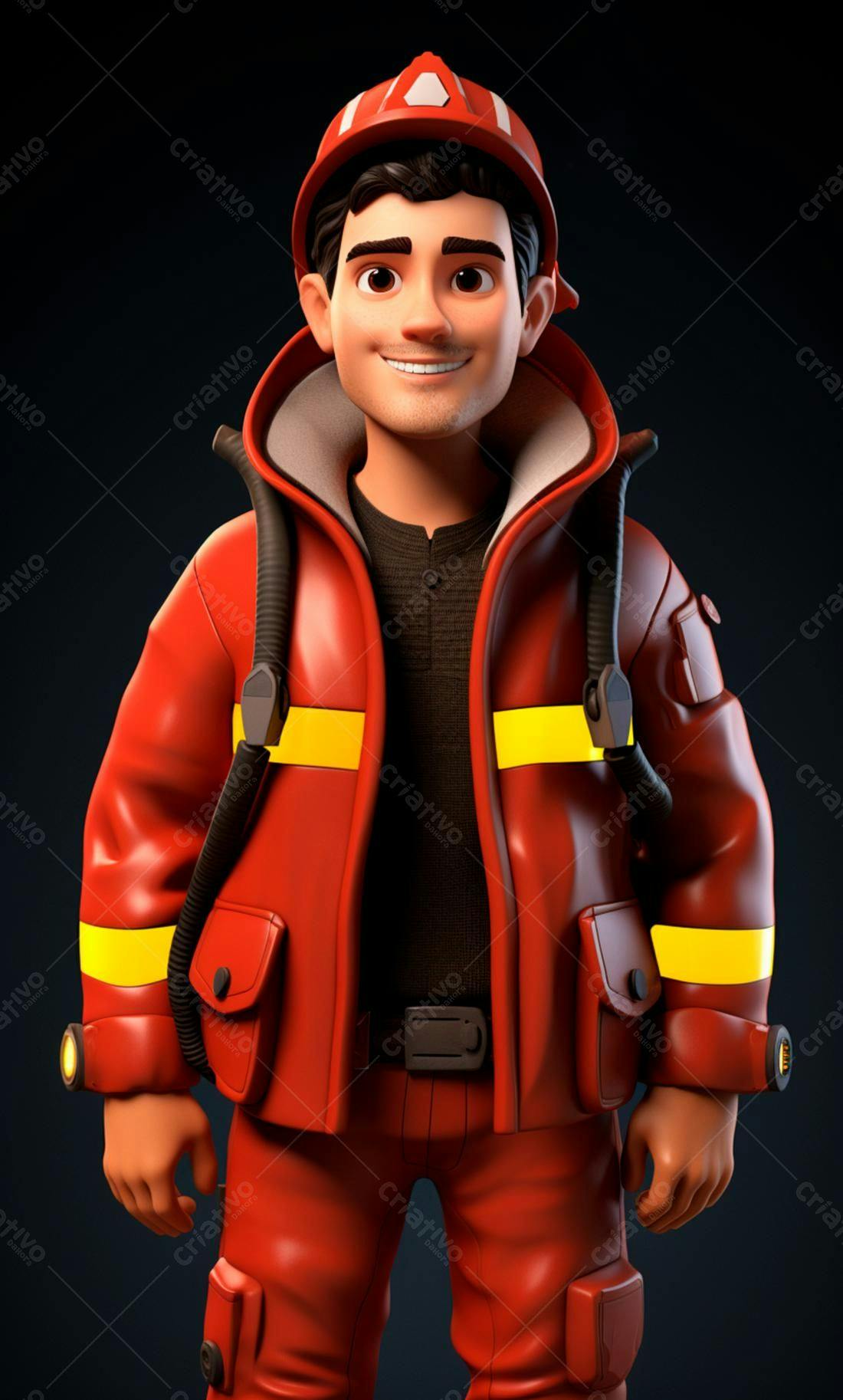 Bombeiro animado uniforme vermelho