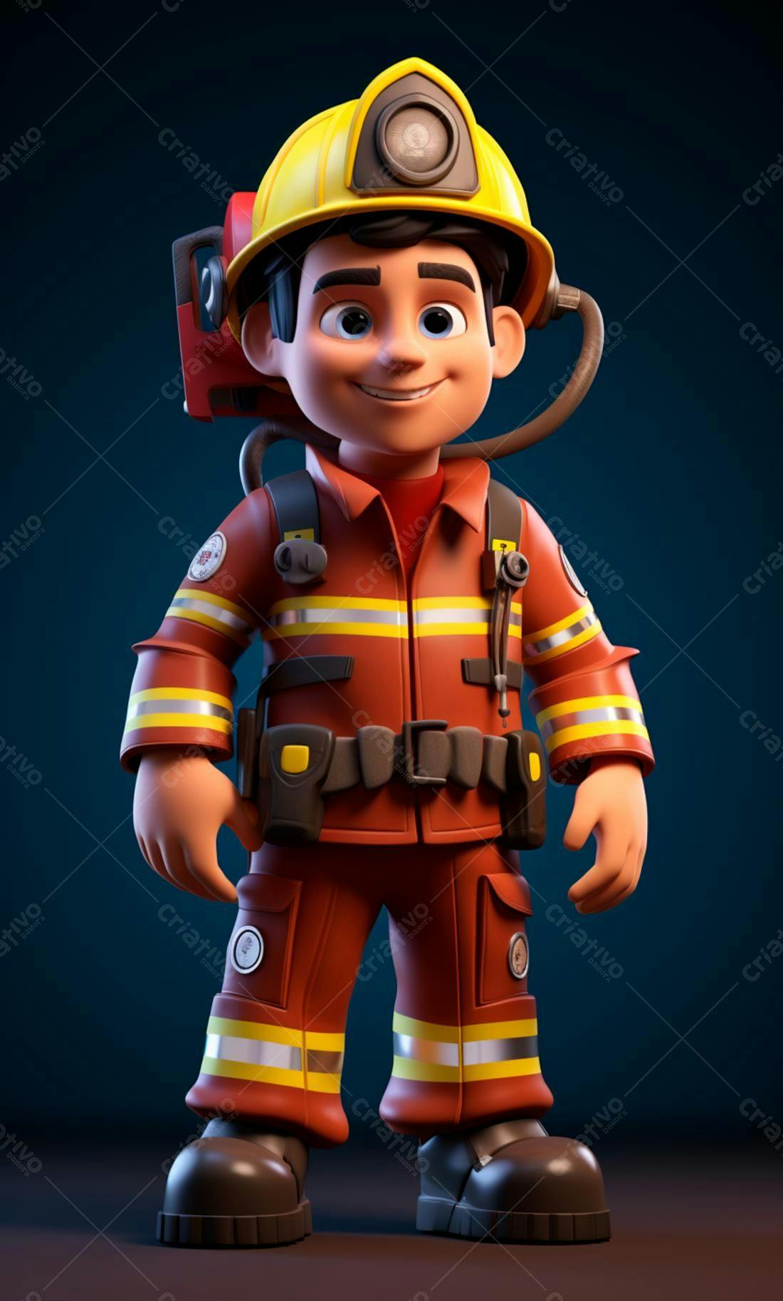 Bombeiro Cartoon Sorrindo