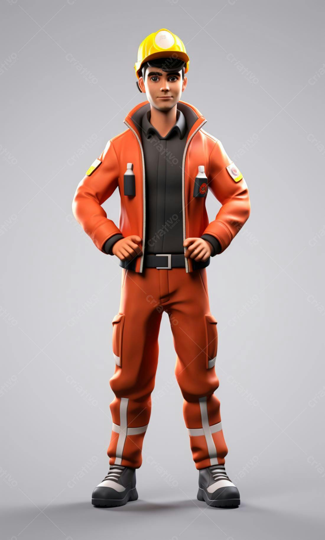 Técnico em uniforme laranja e capacete amarelo
