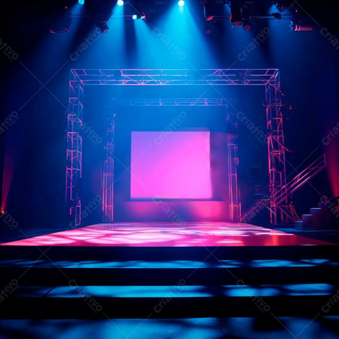 Palco iluminado rosa e azul para evento