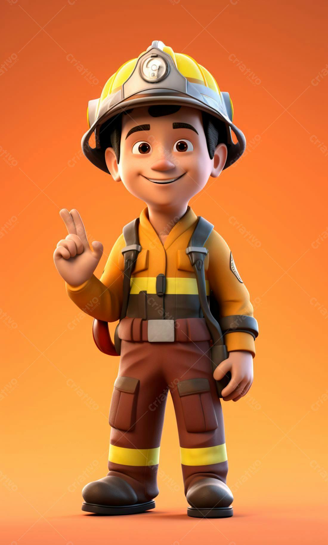 Bombeiro Cartoon Sorrindo