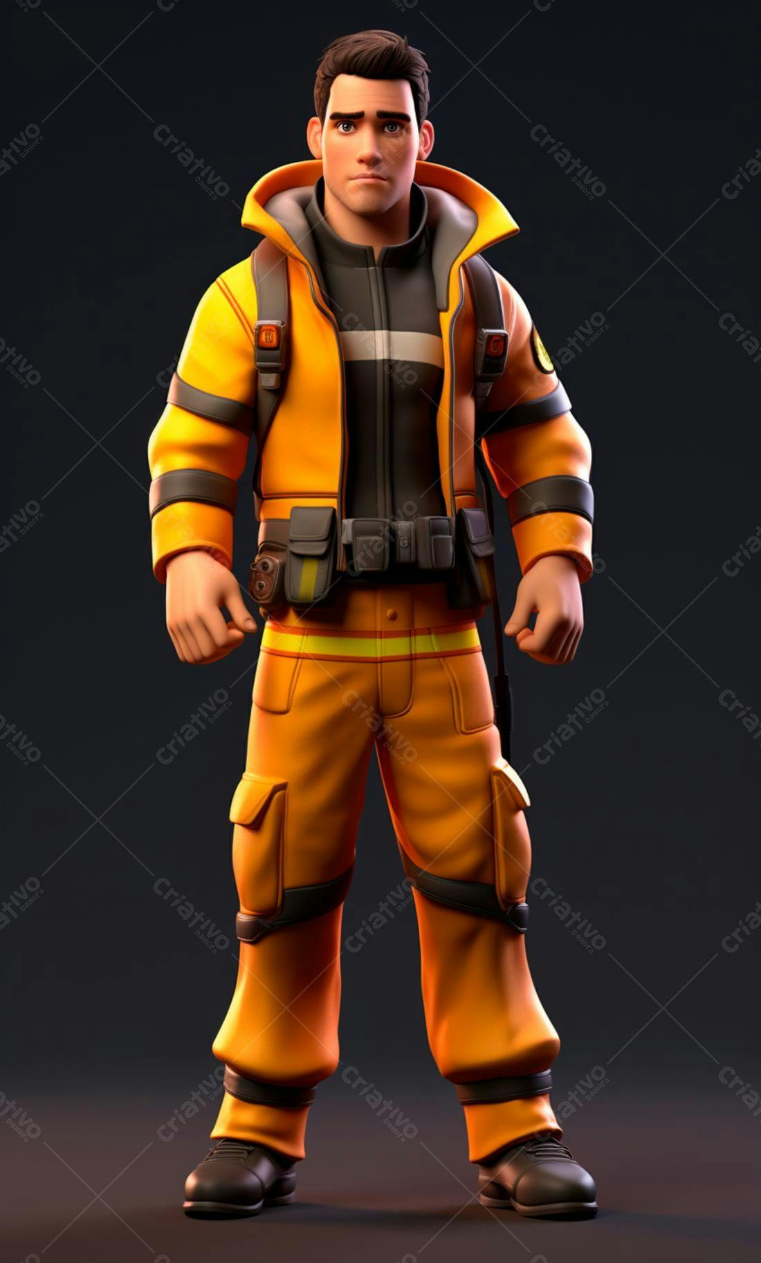 Bombeiro 3D uniforme laranja