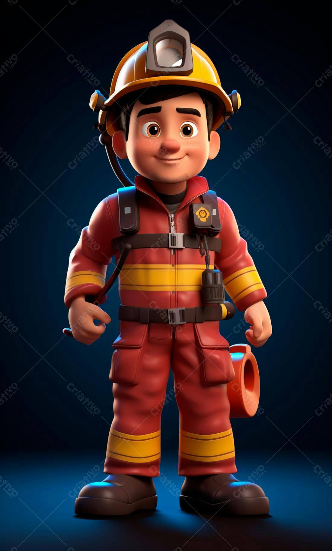 Bombeiro Cartoon Sorrindo