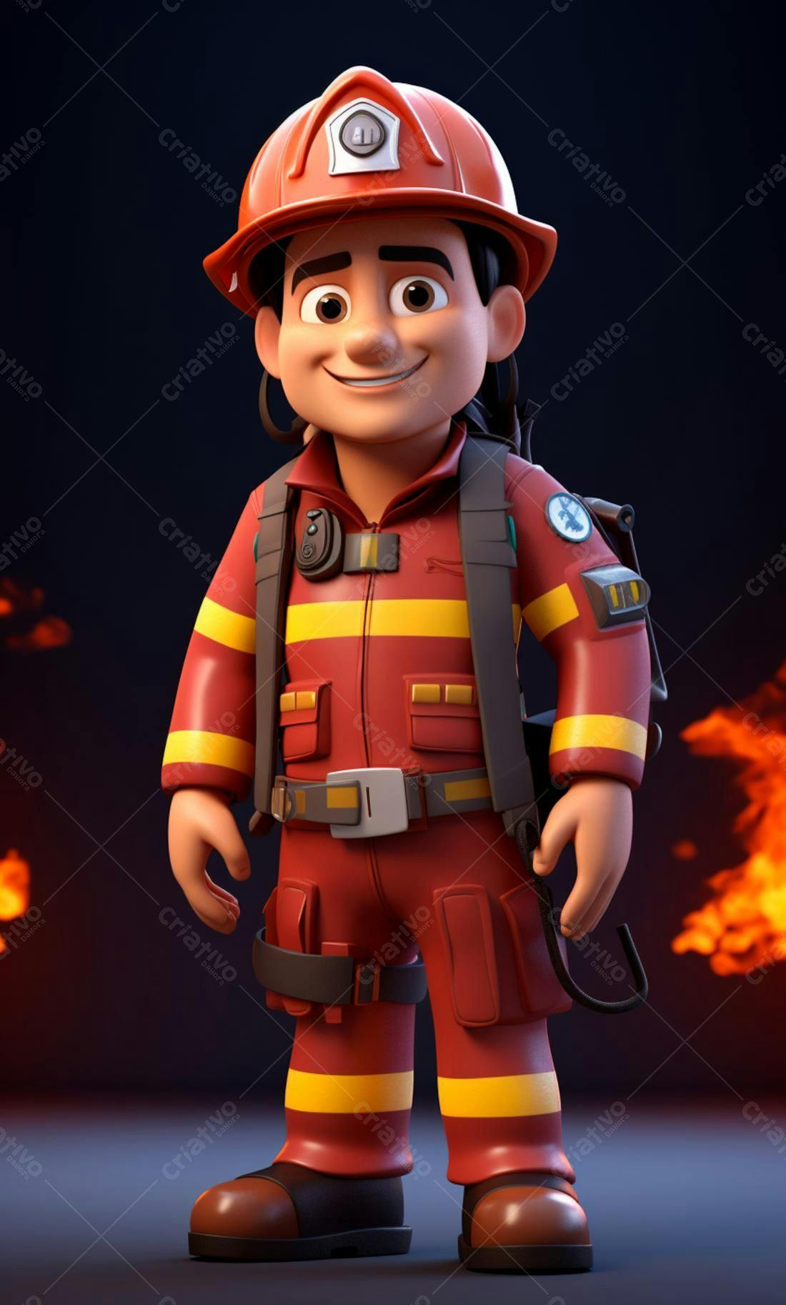 Bombeiro animado uniforme vermelho