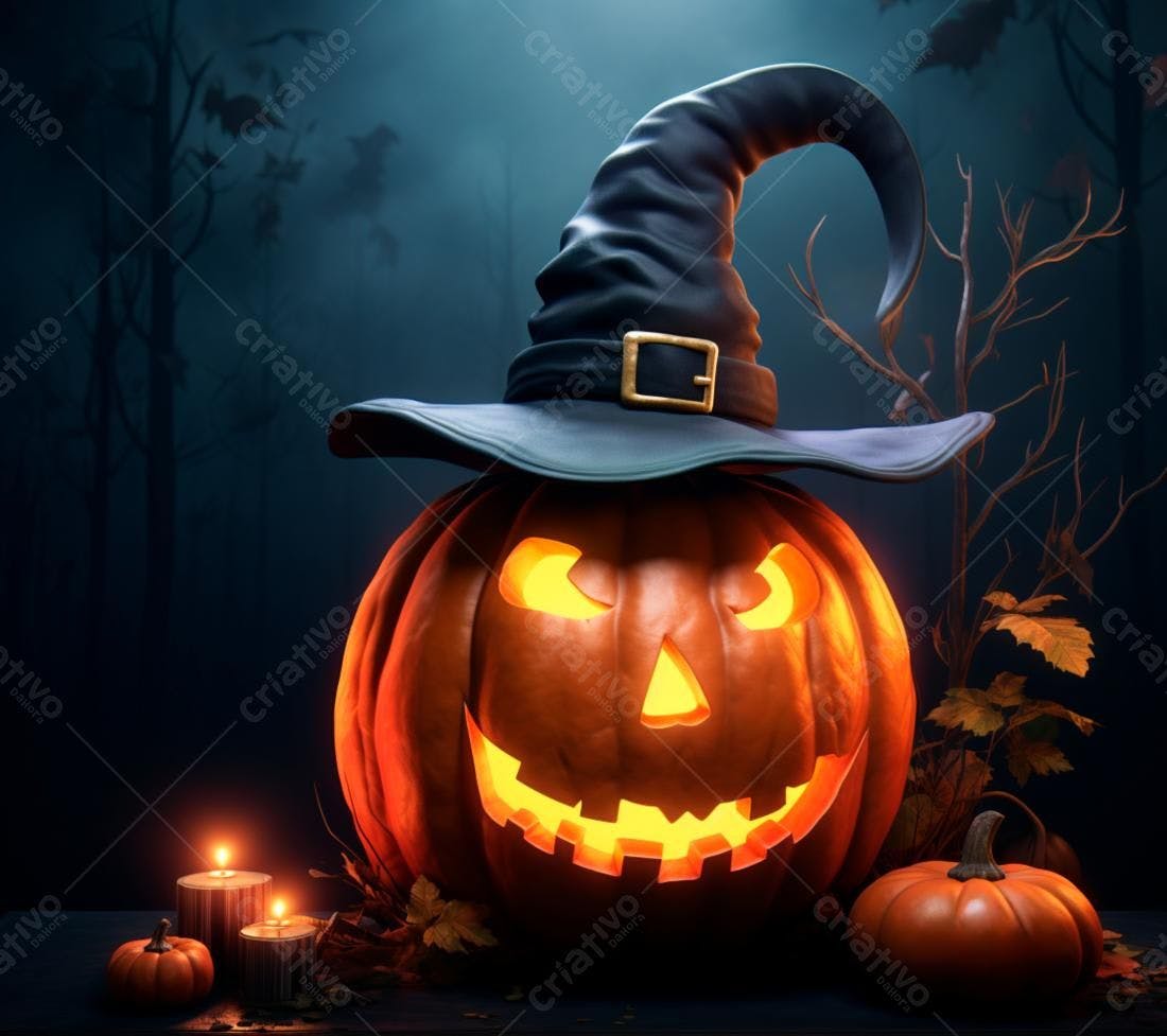 Abóbora de Halloween com chapéu de bruxa