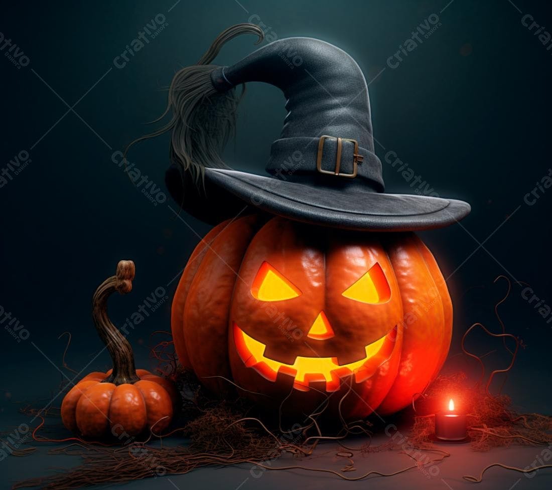 Abóbora de Halloween com chapéu de bruxa
