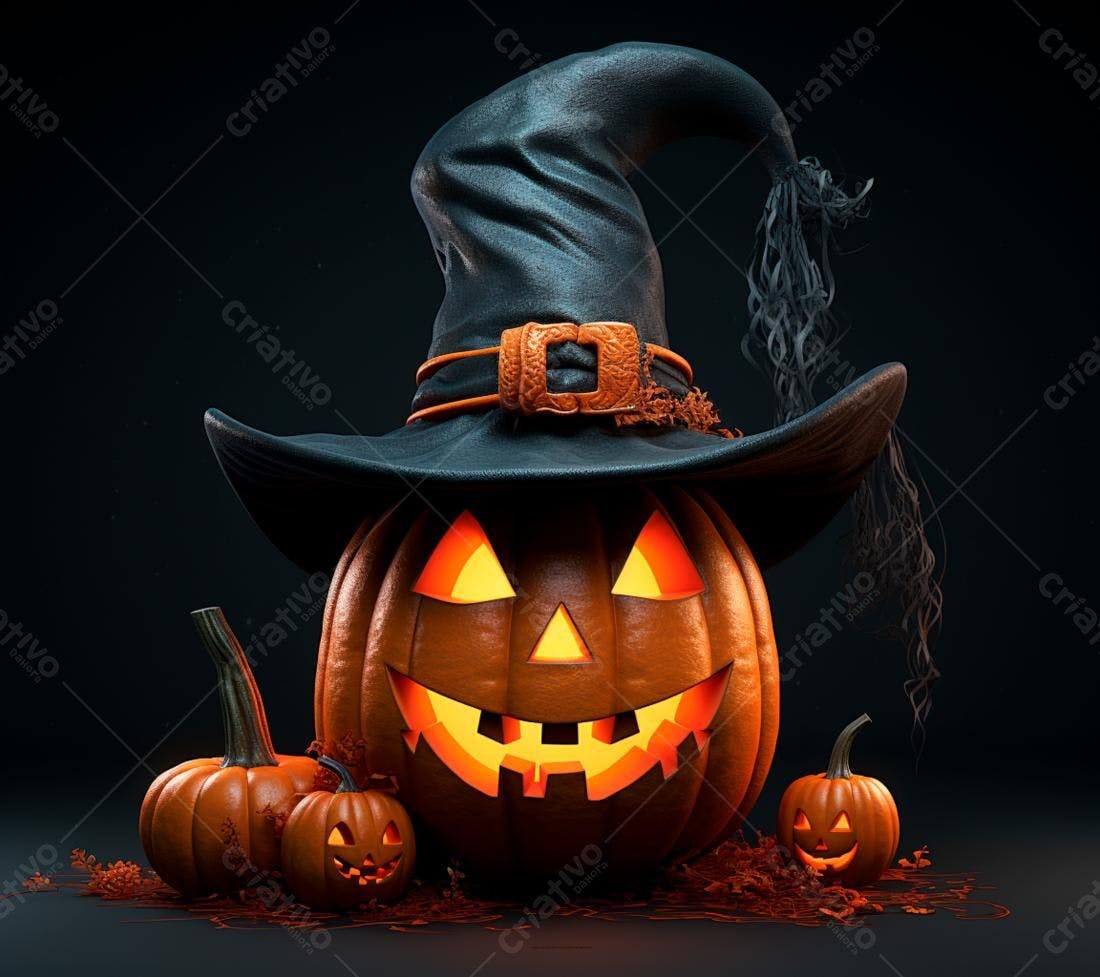 Abóbora de Halloween com chapéu de bruxa
