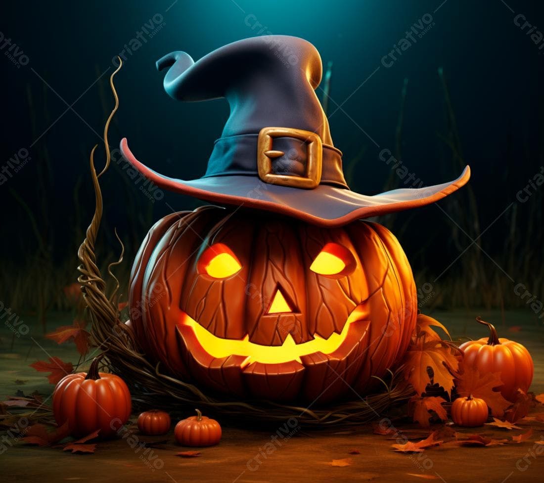 Abóbora de Halloween com chapéu de bruxa