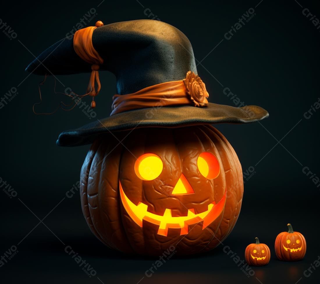 Abóbora de Halloween com chapéu de bruxa