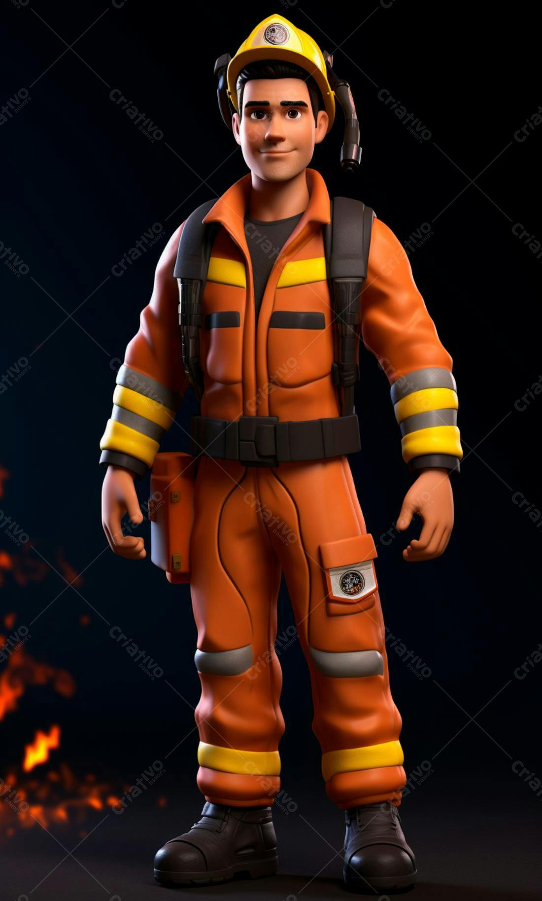Bombeiro 3D uniforme laranja