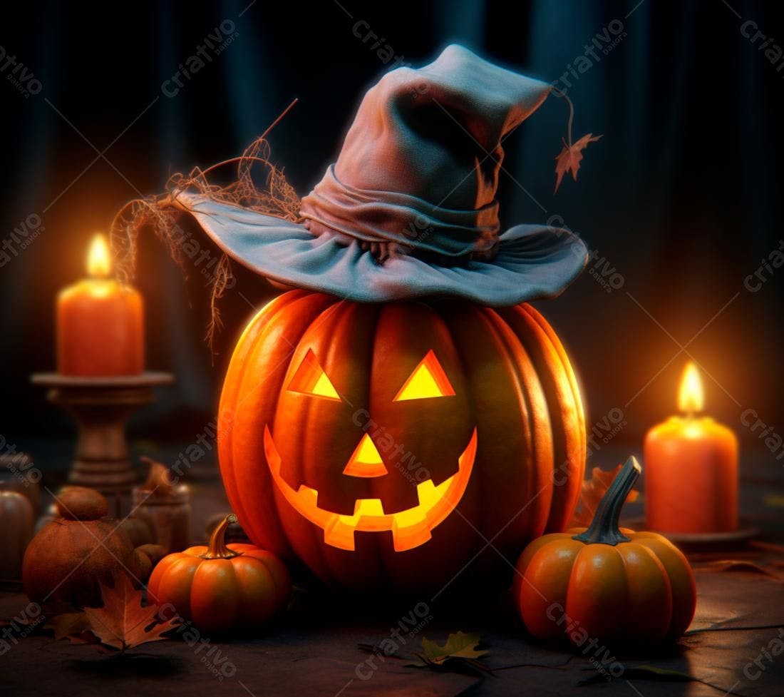 Abóbora de Halloween com chapéu de bruxa