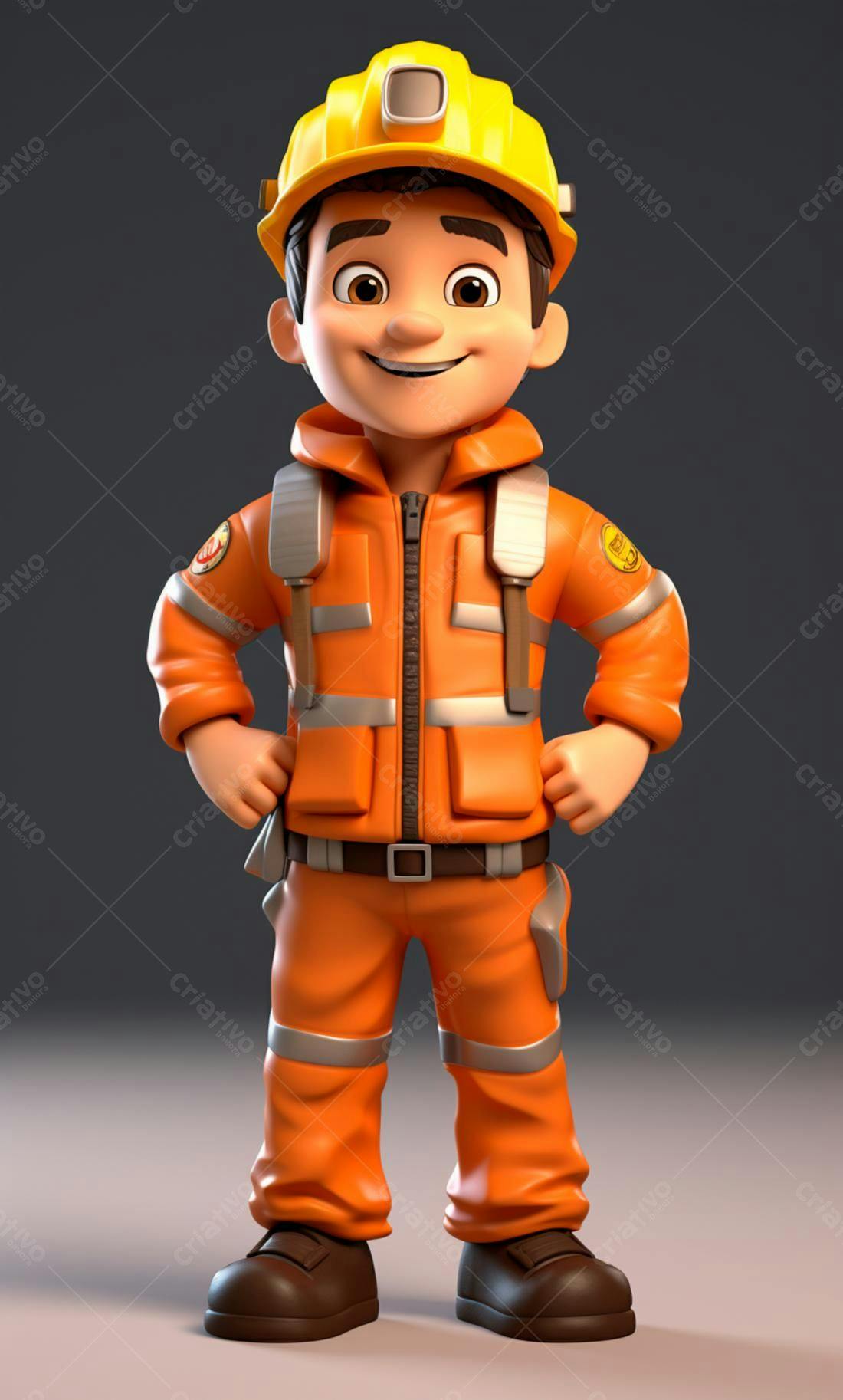 Menino feliz em uniforme laranja de trabalho