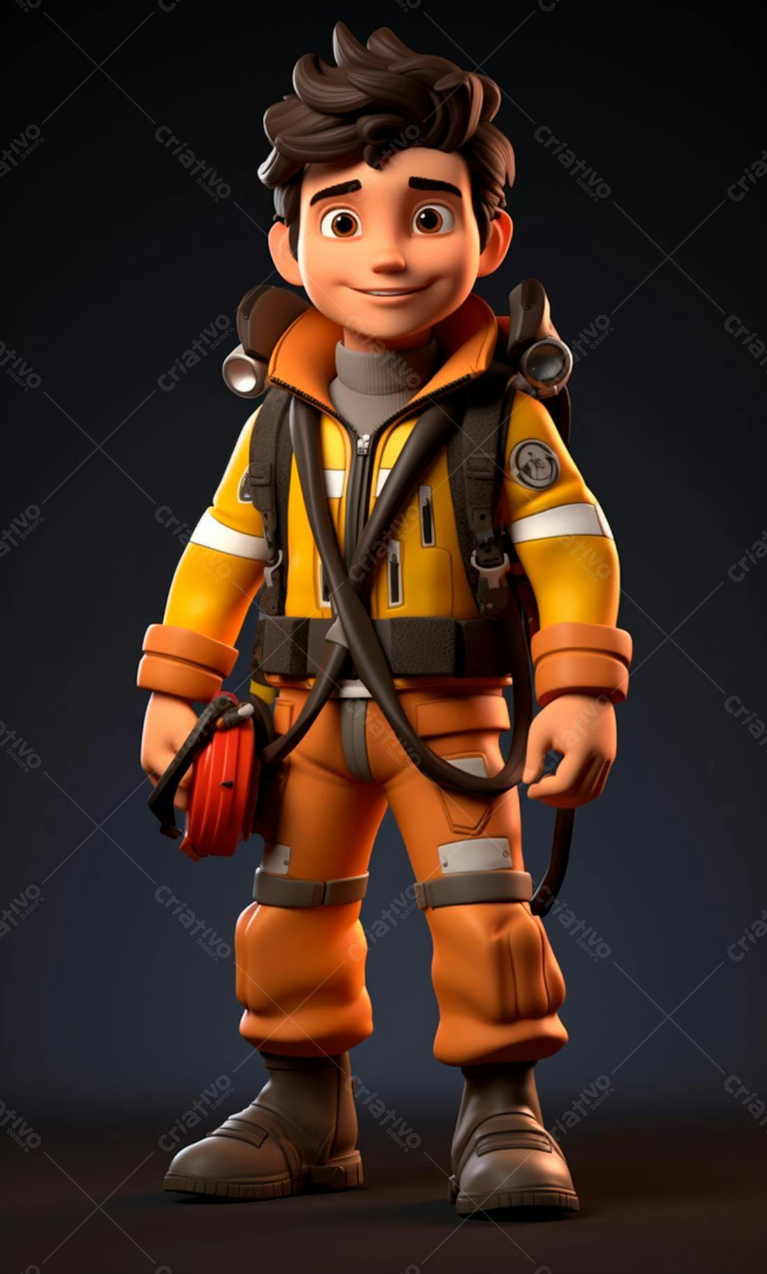Menino sorridente em uniforme de resgate