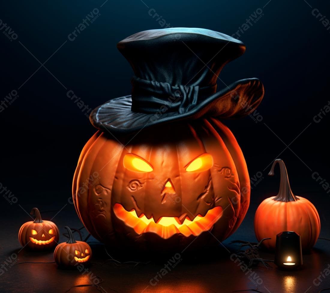 Abóbora de Halloween com chapéu
