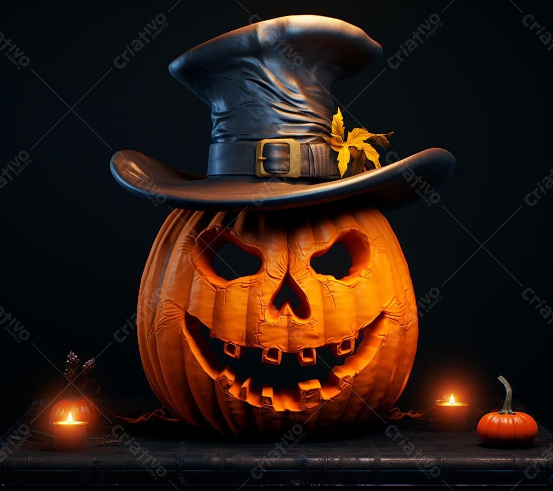 Abóbora de Halloween com chapéu