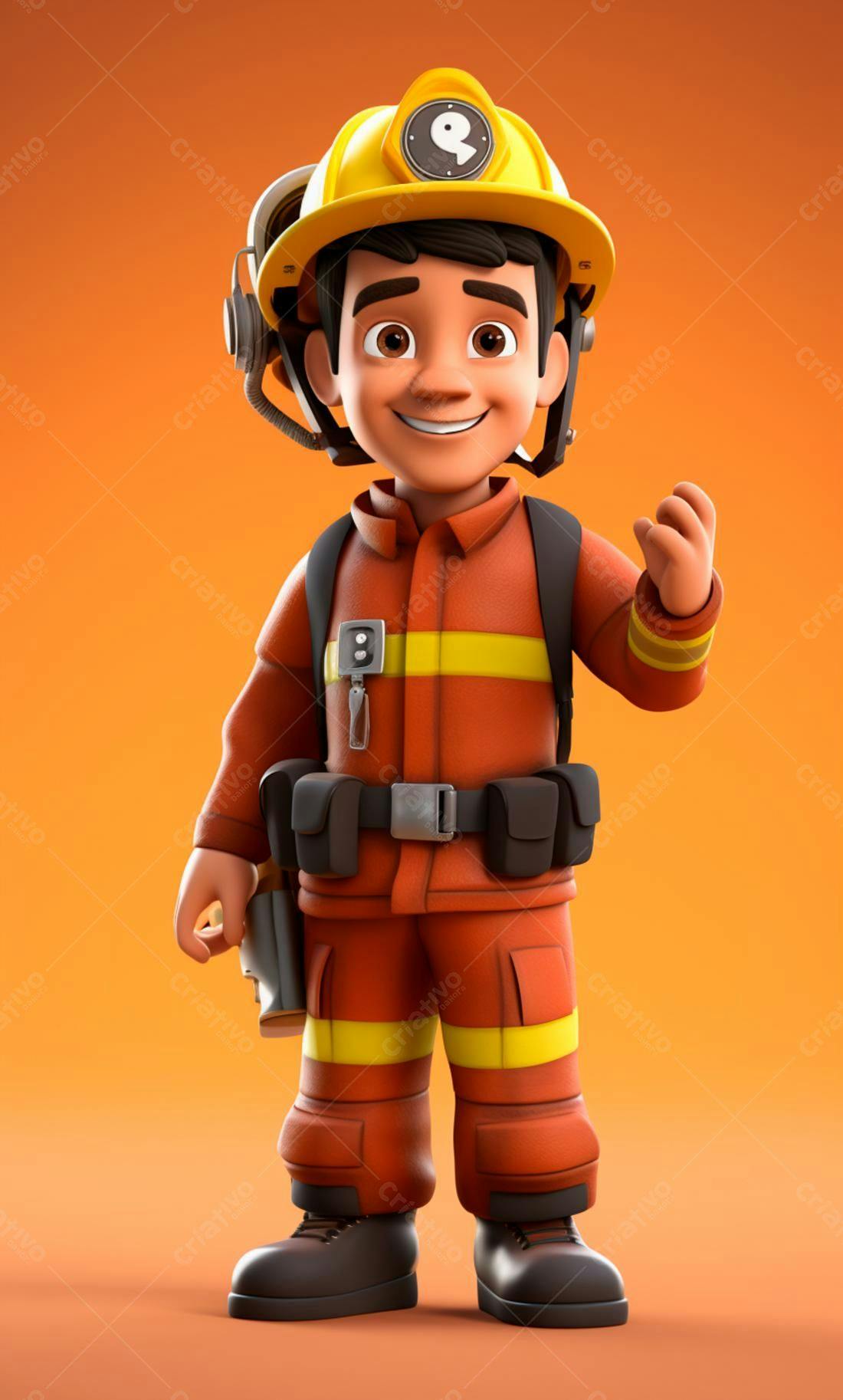 Bombeiro animado sorrindo
