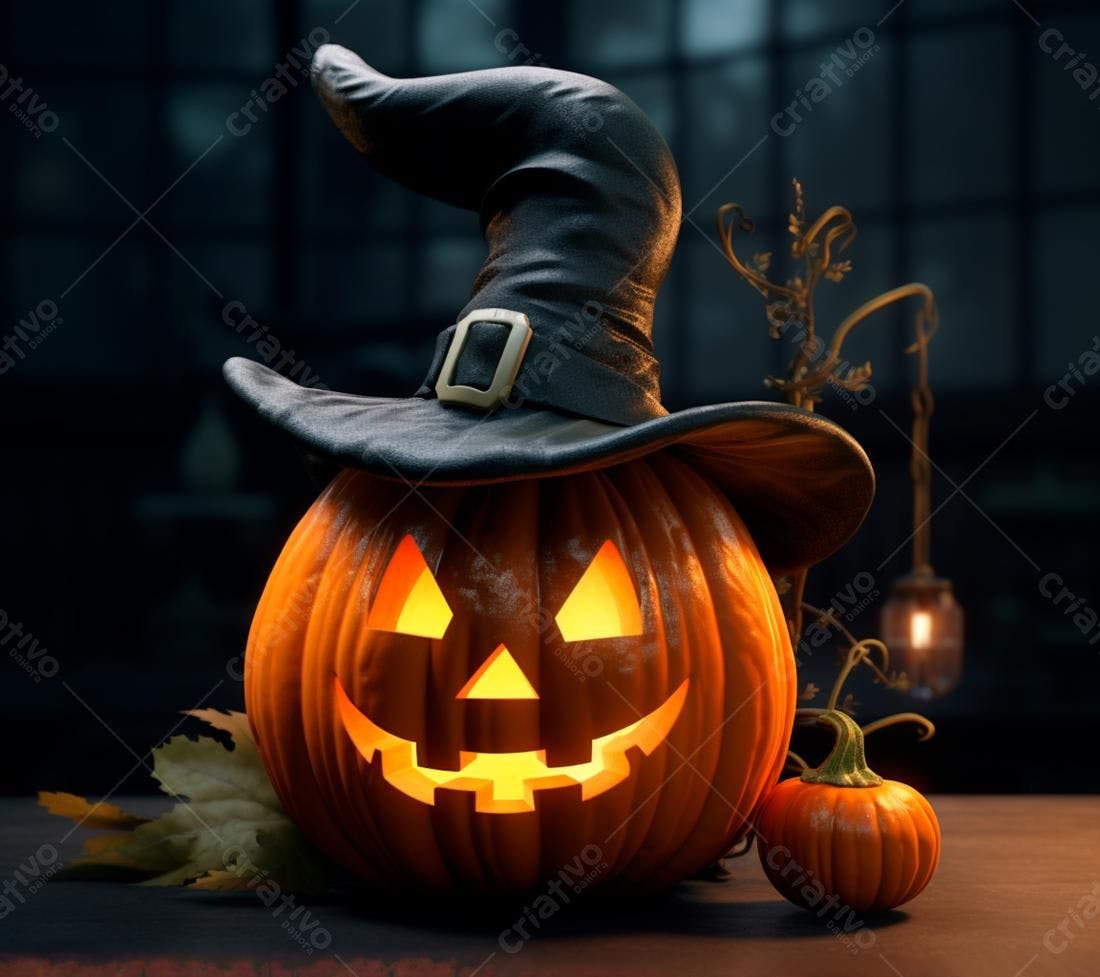 Abóbora de Halloween com chapéu de bruxa