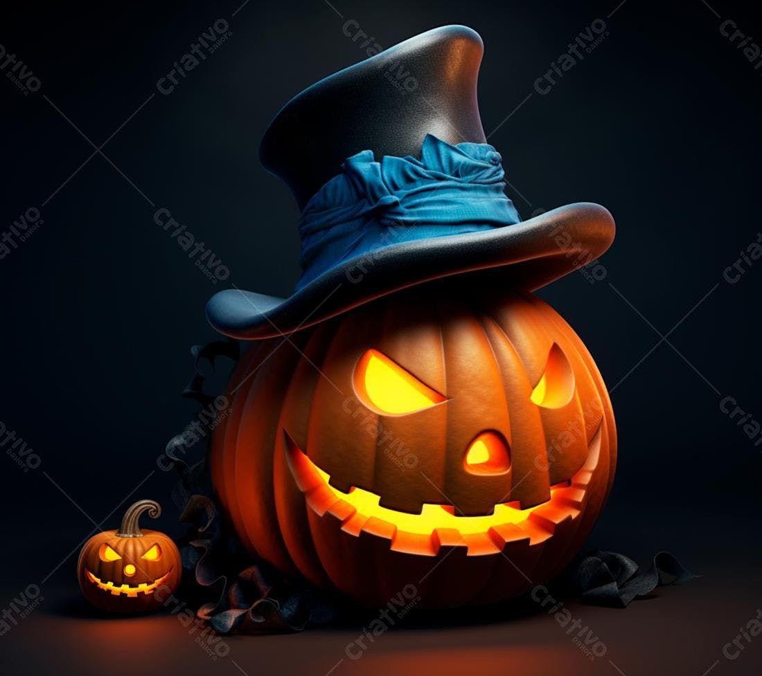 Abóbora de Halloween com chapéu