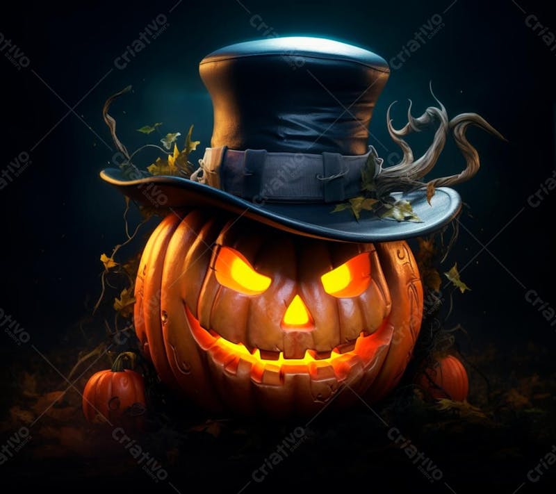 Imagem de uma abobora com chapeu para o halloween 12