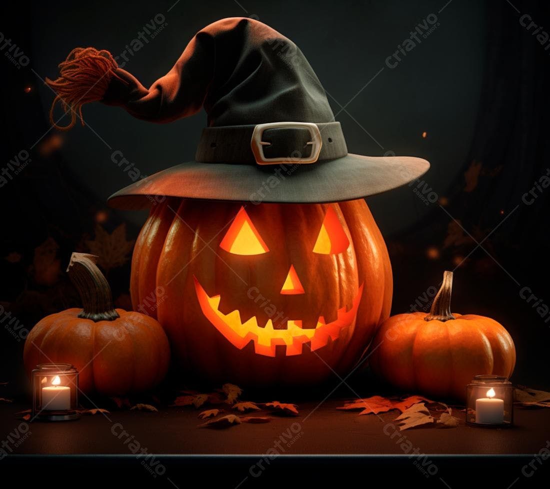 Abóbora de Halloween com chapéu de bruxa