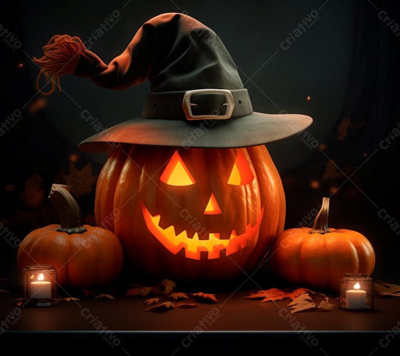 Imagem de uma abobora com chapeu para o halloween 14