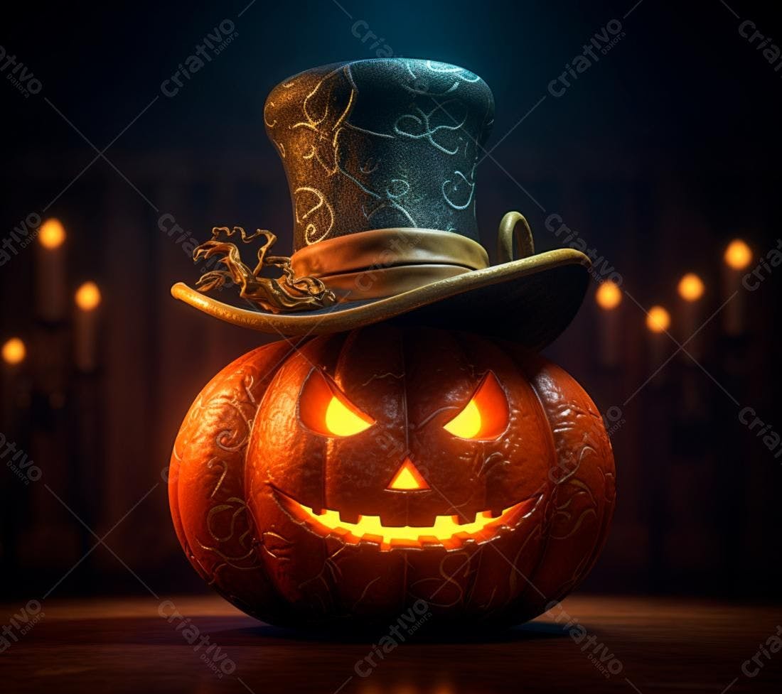 Abóbora de Halloween com chapéu charmoso
