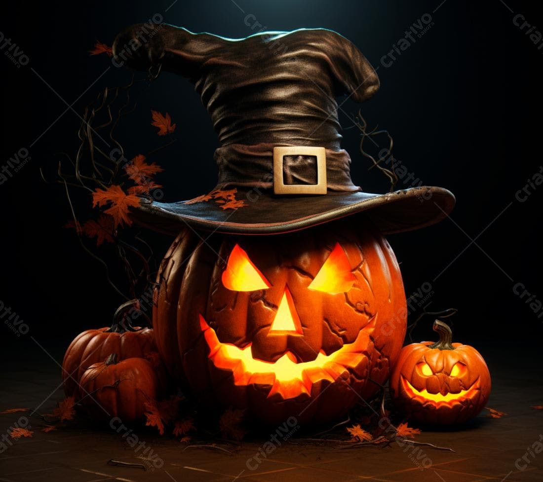 Abóbora de Halloween com chapéu de bruxa