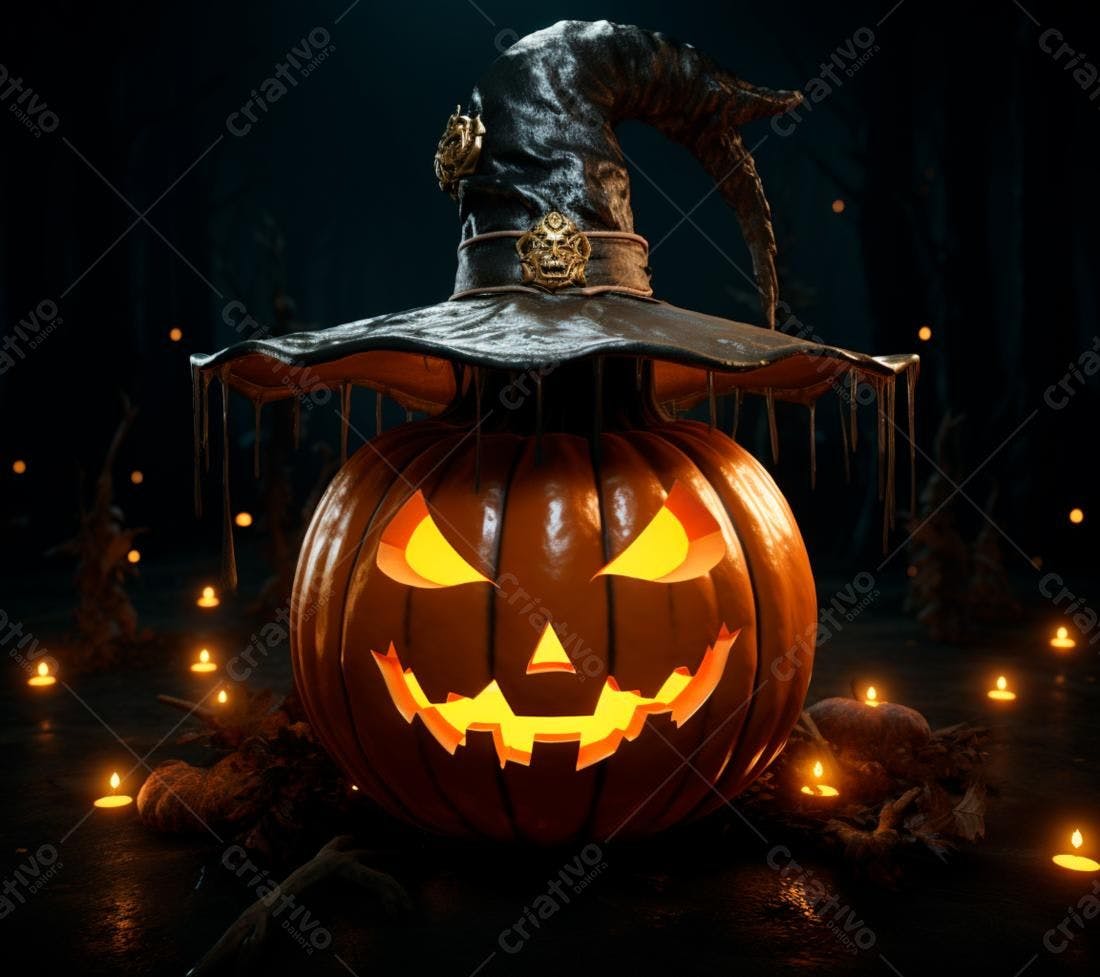 Abóbora de Halloween com chapéu de bruxa