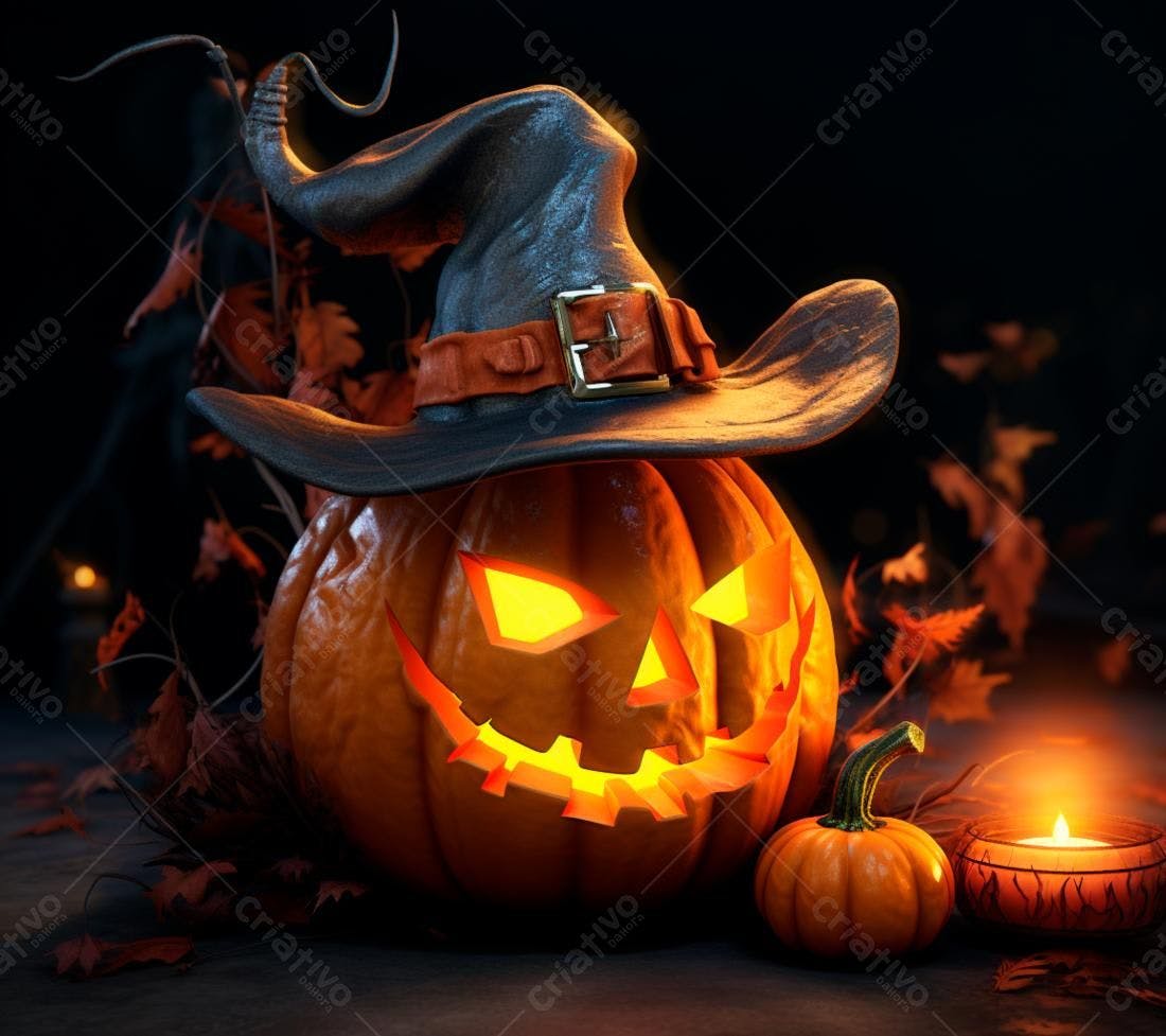 Abóbora de Halloween com chapéu de bruxa