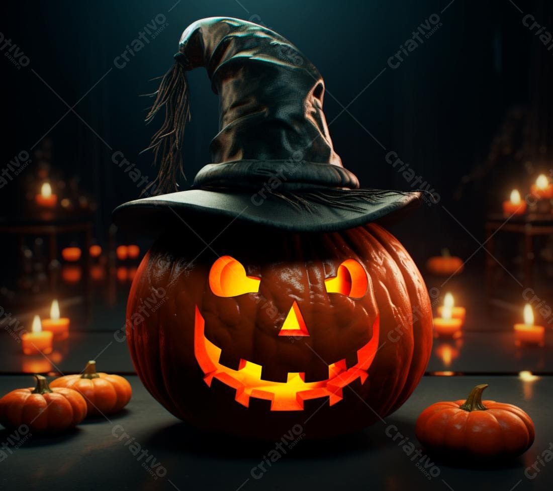 Abóbora de Halloween com chapéu de bruxa