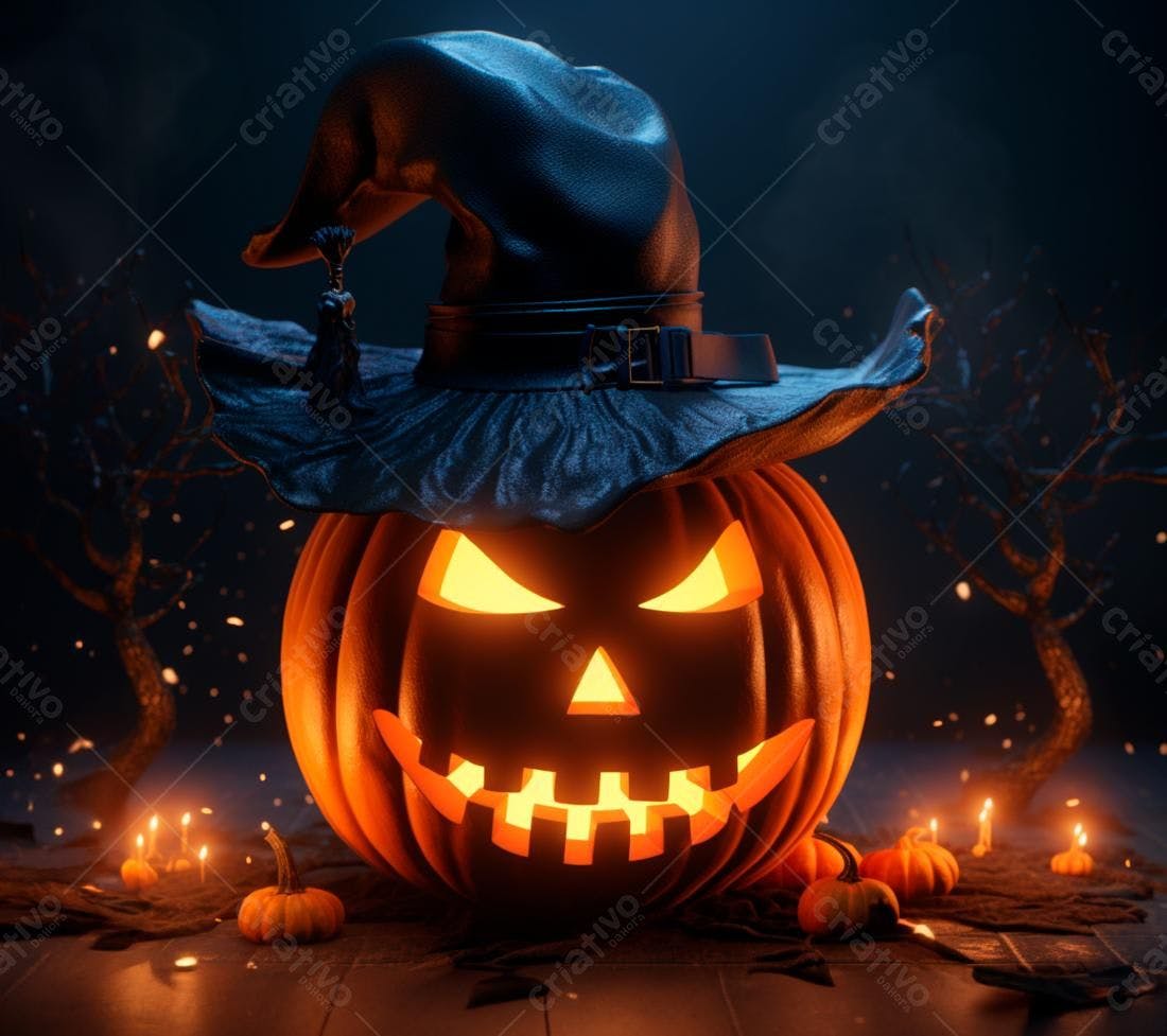 Abóbora de Halloween com chapéu de bruxa