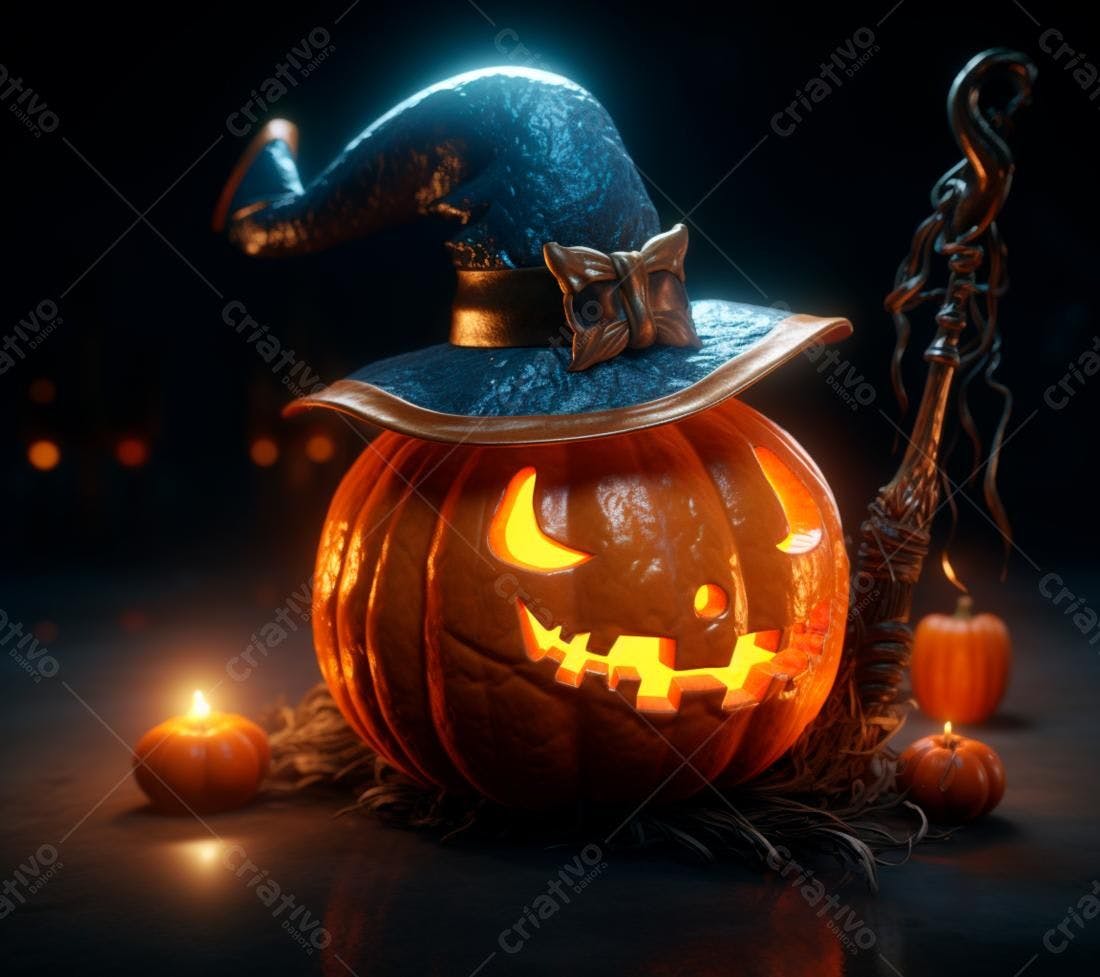Abóbora de Halloween com chapéu de bruxa