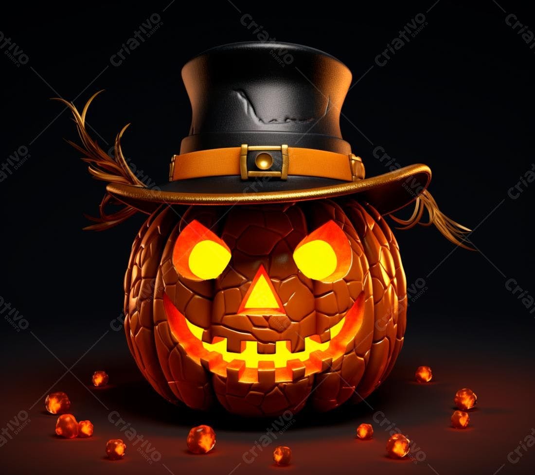 Abóbora de Halloween com chapéu