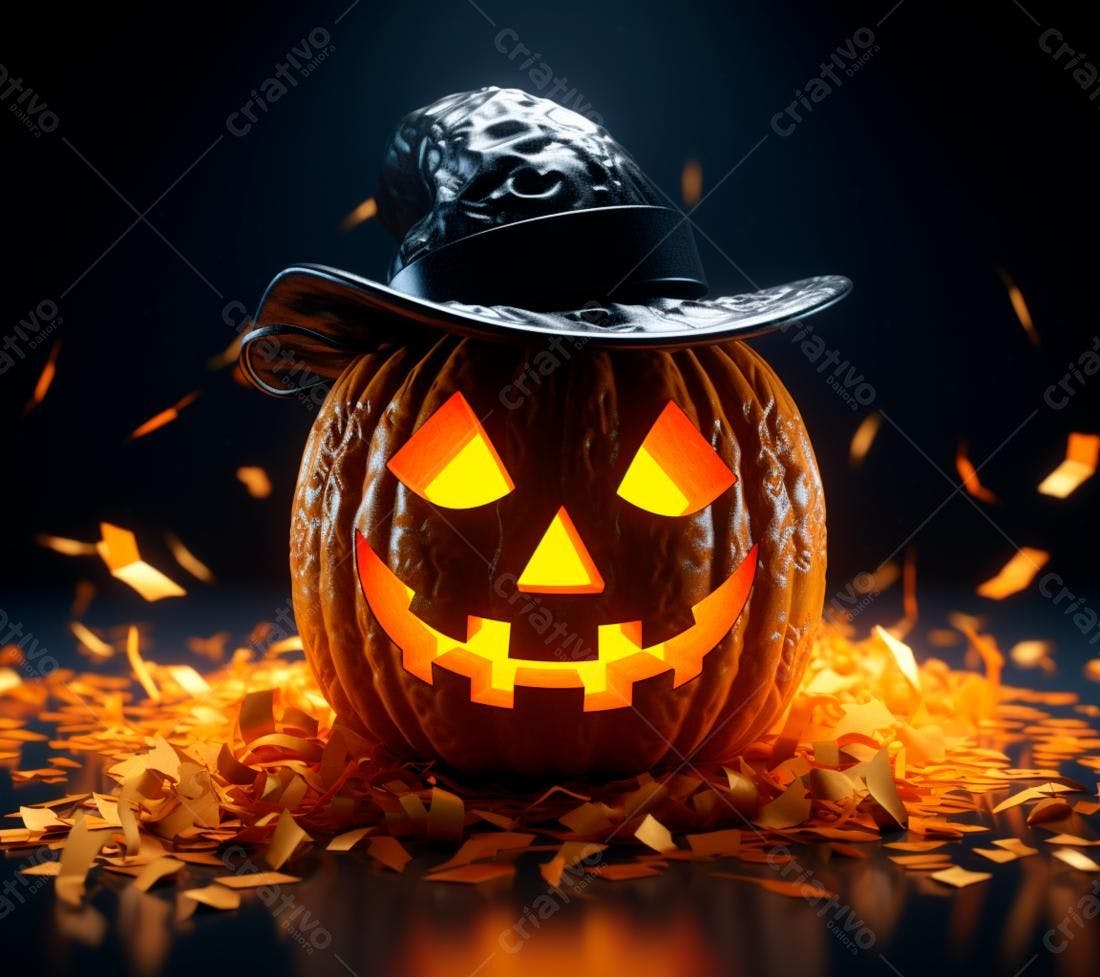 Abóbora de Halloween com chapéu de bruxa