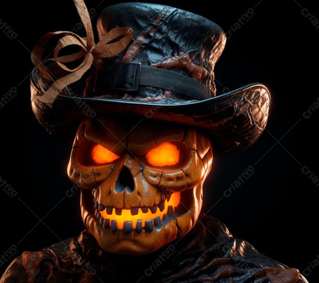 Caveira Iluminada com Chapéu de Halloween