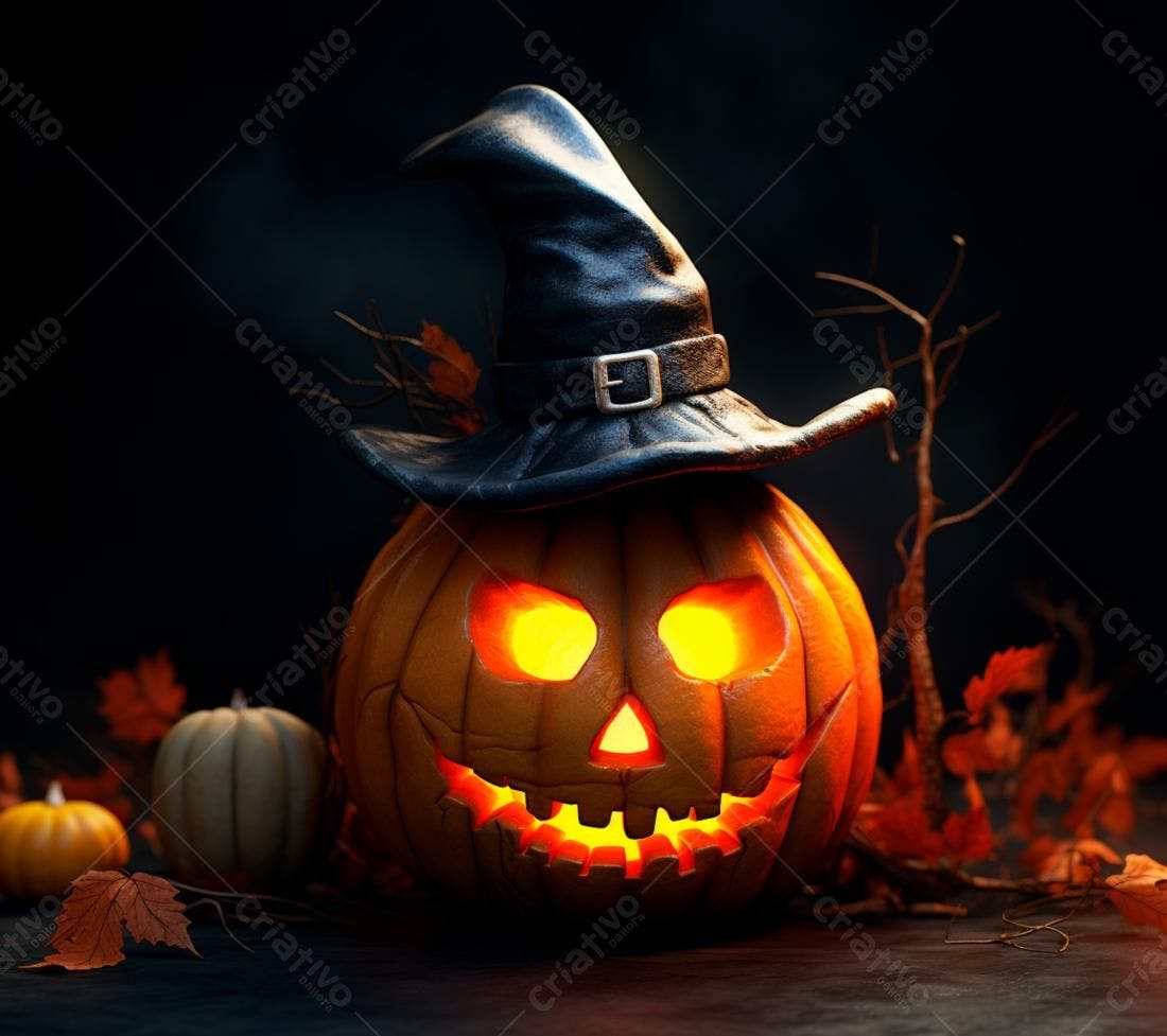 Abóbora de Halloween com chapéu de bruxa