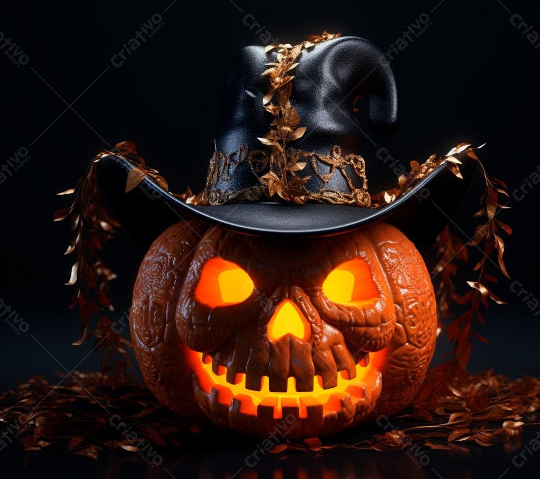 Abóbora de Halloween com chapéu charmoso