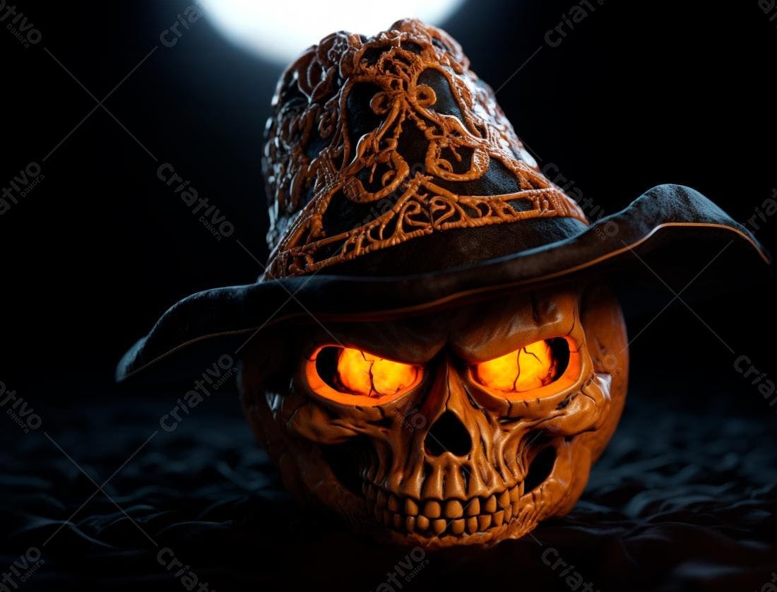 Caveira com chapéu para Halloween