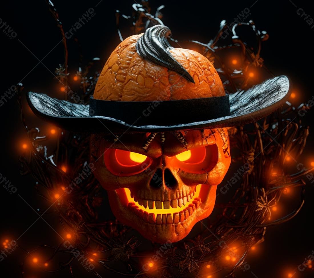 Caveira Abóbora com Chapéu para o Halloween