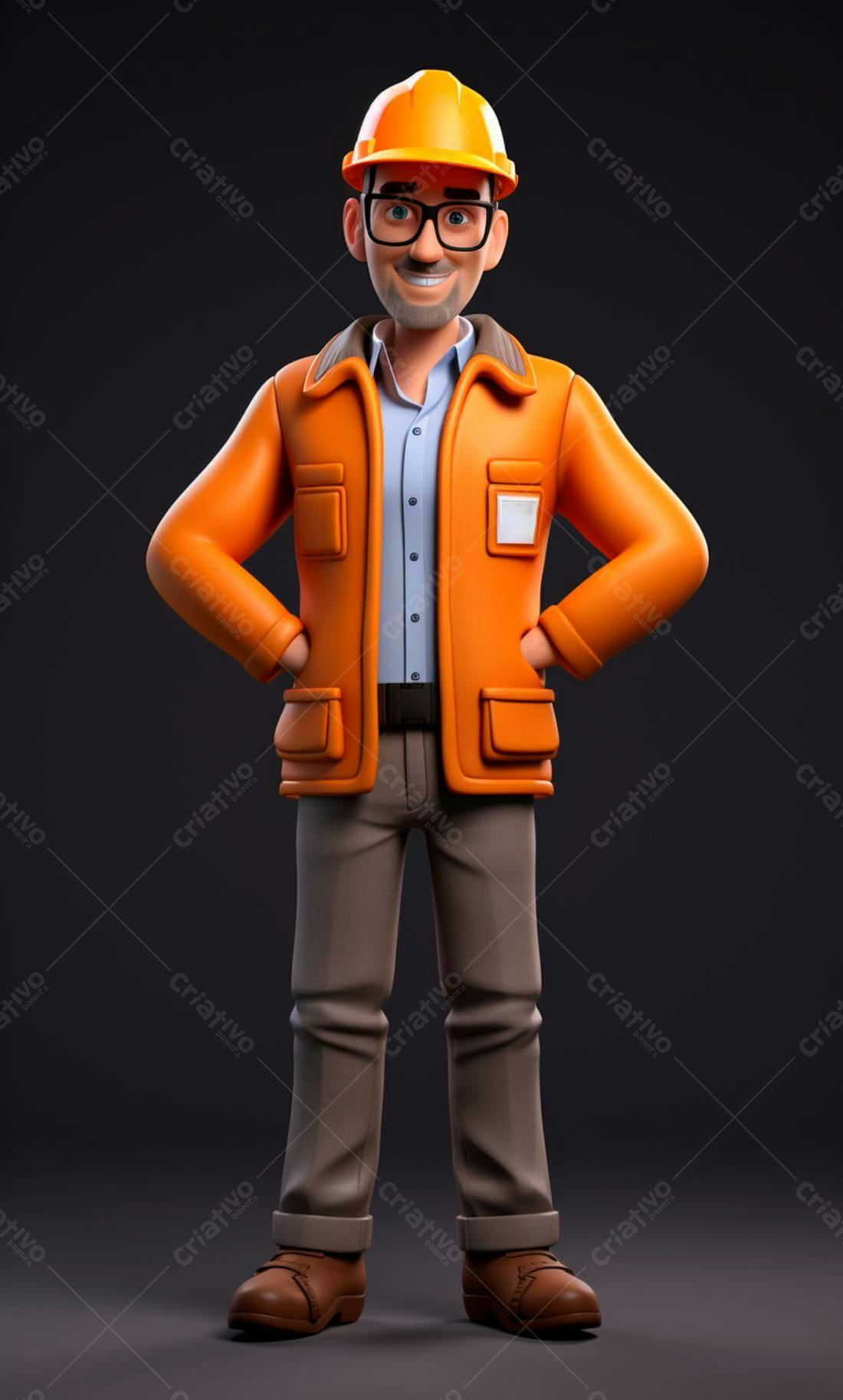 Engenheiro de desenho animado em laranja