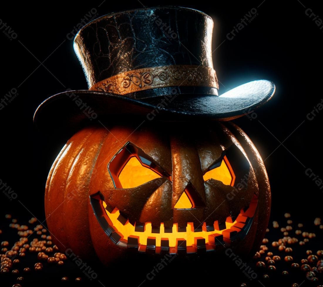 Abóbora de Halloween com chapéu